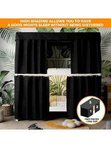 3 Pcs Blackout Bunk Bed Curtains 78.59" Thicken Dorm Room Privacy Dorm Room Loft Bed Curtains Bottom Canopy With Black Shading Coating Students Single Sleeper(-2Pcs Side+1 Pc Top Curtain) - Black-2pcs Side+1 Pc Top Curtain - View 2