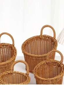 Cesta de estilo mimbre montada en la pared, cesta de mano, cesta rústica, mini cesta de flores tejida a mano - Amarillo Mostaza - Ver 4