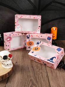 6pcs Pink Halloween Window Stickers Gift Box, Pumpkin Packaging Box, Home & Party Decoration Set, Holiday Commemorative Gift; Girly Aesthetic Decor, Suitable For Halloween Home Decor, Theme Party, Holiday Gifting And Best Friend Surprise Gift - Halloween Pink Gift Box - View 7