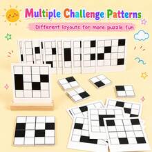 Kinder Holzpuzzle Spielzeug Muster-Matching Spiel, Schwarz-Weiß Mosaik Bauklötze Brettspiel mit Referenzkarte, Logik-Denken Training Tischspielzeug, 3+ Jahre alt Eltern-Kind Interaktives Spielzeug, geeignet für Jungen und Mädchen Reise Spielzeug Geschenk - Verschiedenfarbig - Übersicht 5