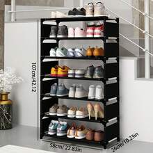 [1pc]Simple Multi-Layer Shoe Rack, Black/Grey Metal Material, Sturdy Thickened Shoe Storage Rack, Dust-Proof Multi-Functional Organizer, Easy Assembly, Modern Style, Suitable For Student Dorm, Home Entrance, Hallway, Balcony - View 2