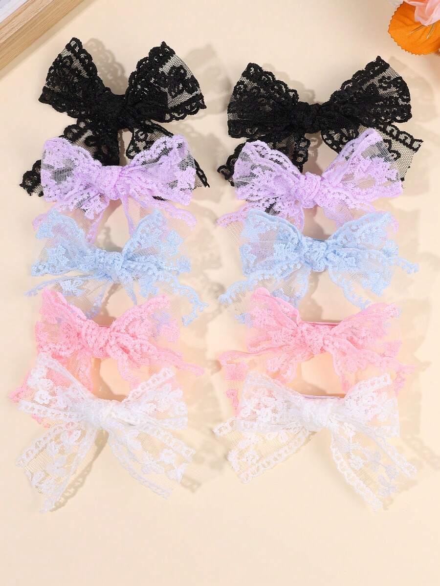 10pcs Lace Hair Clips,Floral Embroidered Bow Hair Clips,Exquisite Clips For Girls,Spring Summer Sweet Cute Barrettes,Fashion Party Hair Decor,Teenager - Multicolor - View 1