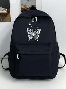 1 pieza Mochila con mariposa a rayas blancas de gran capacidad con múltiples bolsillos, ligera para estudiantes y adolescentes, perfecta para el campus, viajes y desplazamientos diarios - Multicolor - Ver 12