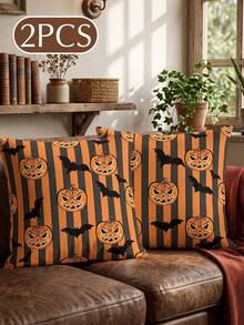 1pc/2pcs Halloween Print Pillow Case, Single-Sided Print, Breathable & Anti-Pilling, Soft & Skin-Friendly, 45*45/50*50/40*40CM, Decorative Pillow Case Gift, Party Decoration, Sofa Decoration, Room Decoration, Machine Washable, Pillow Case, OEKO-TEX - Multicolor - View 11