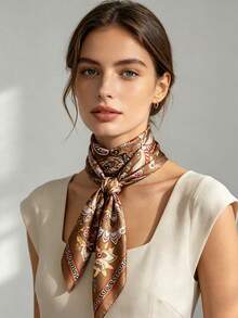 1pc 65*65cm Coffee Brown Ornate Full Floral Paisley Print Satin Imitation Silk Scarf Thin Multi-Use Scarf For Neck/Shawl/Waist All Seasons Daily Party - Multicolor - View 10