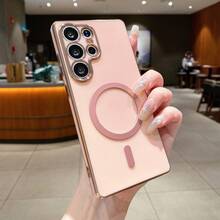 1pc Solid Color Magnetic Electroplated Phone Case Compatible With Android Series [International Version, Non-Local Version] A56/A55 5G, A35/A15/S26U, Fits Devices... - Pink - View 2