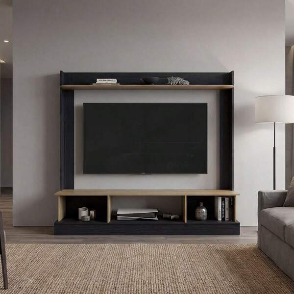 Berea 65" TV Entertainment Center  Modern Media Console With Storage For Gaming & Wenge And Natural Oak On-Site