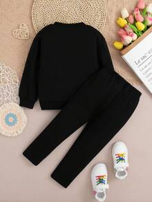 Young Girl Knight Print Crew Neck Sweatshirt And Leggings - Black - View 2
