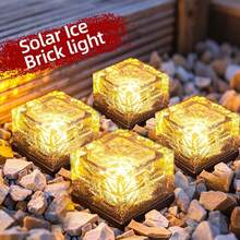 1/4/8PCS Outdoor Solar Ground Lights, Warm White Small/Large Garden Decor LED Night Lights, Portable Stair Step Lights, White Transparent Glass Shell, Built-In Rechargeable Battery, Embedded Solar Panel Charging, Suitable For Ground, Stairs, Balcony, Garden, Street, Path, Tea Table, Indoor Bed Decor Lighting Fixtures - Warm Light - Ice Brick Lamp - View 16