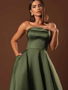 Elegant Strapless Graduation Party Dress Code 110 - Olive Green - View 3