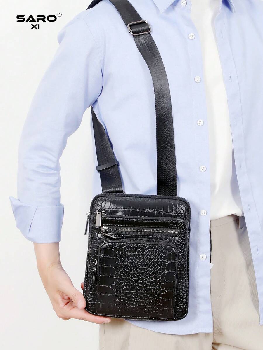 saroxi Tas Selempang Pria, Tas Saku Samping, Tas Bahu, Tas Kecil Multifungsi, Cocok untuk Bepergian, Tas Kasual, Tas Ponsel, Gaya Minimalis, Motif Buaya, Motif Kadal, Hadiah untuk Pria, Pacar, Tas Fashion