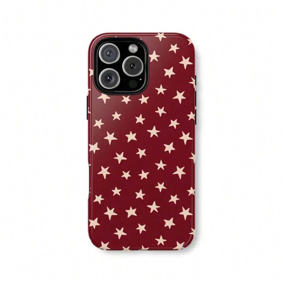 Starway Phone Case| Red Vintage Star Pattern| IPhone17 Pro Max IPhone16 15 14 IPhone13 12 Mini Version - White 1 - View 1