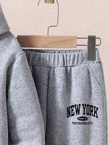 Boys Letter Print Hoodie And Sweatpants Warm Set - Grey - View 5