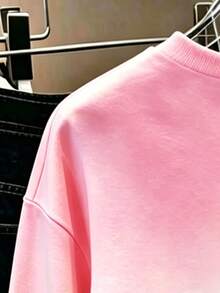 Tween Girl Heart Pattern Print Crew Neck Long Sleeve Sweatshirt - Pink - View 5