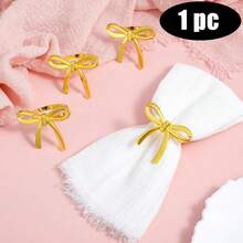 1-24pcs Gold Bow Napkin Rings, Metal Butterfly Napkin Rings, Christmas Bowknot Napkin Rings, Anniversary Wedding Birthday Party New Year Valentine's Day Banquet Table Decoration - Multicolor - View 12