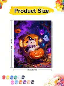 Pintura al óleo por números DIY de gato bruja lindo, calabaza y carruaje de Halloween en lienzo, manualidades para adultos, decoración del hogar, regalo festivo - Conjuntos - Ver 9