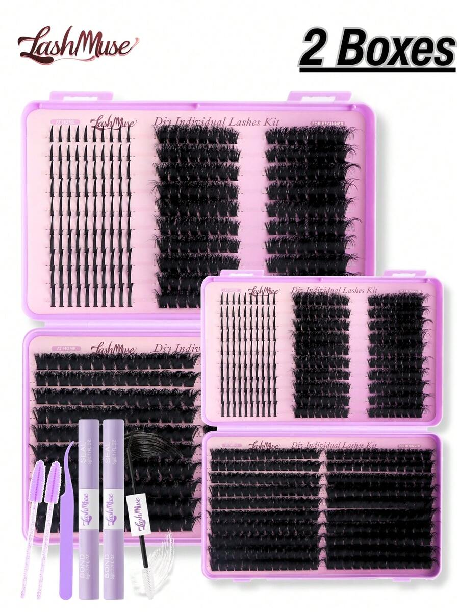 1box/2boxes Flare False Eyelashes Set With Ultra-Dense, Waterproof, Long-Lasting Lashes, Velure, Fairy, Flora, 100D120D150D, Hybrid Volume Look, Beginner-Friendly,Includes Lash Glue, Tweezers,For Wedding, Birthday,Graduate,Travel,Christmas - 紫色 - 查看 1