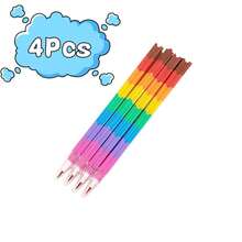 1Pc/4Pcs/24Pcs (20Pcs Pencil Lead) Rainbow Segmented Retractable Pencil, 2B No-Sharpening Pencil Building Block Style Rainbow Color Bullet Pen, Minimalist Multi-Color Striped Smooth Writing Stationery Set, Back To School Exam Student Gift, School Supplies - A - View 11
