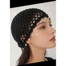 1pc Beach Casual Elegant Solid Color Faux Pearl Tassel Hollow Knit Sun Hat - Multicolor - View 5