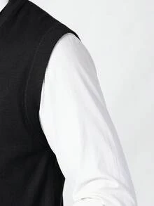 Men's Plus Size Solid Color V-Neck Cardigan Vest - Black - View 5