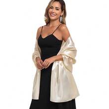 1pc Women's Multi-Color Satin Shawl Wrap, Evening Dress, Wedding Bridesmaid, Daily Protection - Champagne - View 4