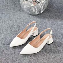 Elegant Solid Color Women's Shoes, Ankle Strap, Low Lightweight High Heel Sandals, Pointed Toe Category: Women's High Heel Sandals - White - View 4