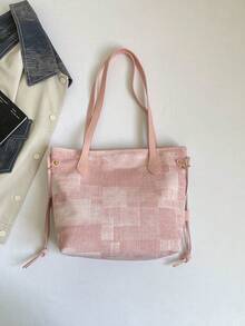Large Capacity Women's Tote Bag, New Minimalist Commuter Shoulder Bag - Pink - View 9