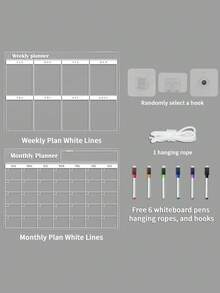 Transparent Acrylic Wall-Mounted Planning Board Set, Weekly / Recipe / Monthly Planner 3 Options, Erasable Reusable Whiteboard With Markers, Hooks And Hanging Rope, Back To School - Multicolor - View 17