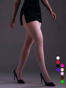 1pc Sexy Elastic 4-Way Open Crotch Tight Leggings, Full Leg Shiny Rhinestone Hollow Fishnet Tights, Women's Fashion Versatile Y2K Pantyhose, Suitable For Christmas, Halloween, Party, Gathering, Date, Socializing - Multicolor - View 43