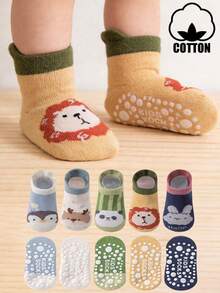5 Pairs Cotton Cartoon Baby Floor Socks, Anti-Slip Toddler Socks, Class A Seamless Cartoon Trampoline Socks For Kids - Multicolor - View 1