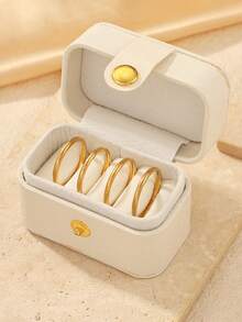 4pcs 18K Gold Plated 2mm Thin Plain Ring Set, Stainless Steel Non-Fading Minimalist Polished Finger Rings, Comes With Storage Gift Box, Women's Daily Stacking Commute Gift For Best Friend/Girlfriend, Size Options Available, Gift Box Optional - Yellow Gold - View 2