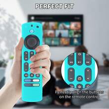 2件螢光矽膠保護套，相容於 Fire TV Stick 4K Max 與 Fire TV Omni/Pioneer/Insignia Alexa 語音遙控器增強版，防震保護殼附掛繩（綠色 + 青色） - 查看 3