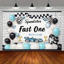 2D Flat, 1pc Background Banner, Racing Elements With " Fast One" Pattern, Party Decoration, Suitable For Indoor And Outdoor Racing Theme Celebrations, Photography Backdrop Selfie Wall Decor - View 5