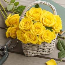 1/20 Stücke Valentinstag Geschenk Künstliche Rosenblumen, hochwertige künstliche Rosen, geeignet für Heimdekoration, Raumdekoration, Tischdekoration, Hochzeitsdekoration, Brautstrauß, Handgelenks-Corsage, Straußherstellung, Zuhause, Restaurant, Schlafzimmer, Vasendekoration Strauß - Gelb - Übersicht 1