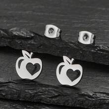 1 Pair For Exquisite Mini Stainless Steel Fishbones, Pencils, Apples, Butterflies, Fish Earrings, Jewelry Accessories - Silver - View 6