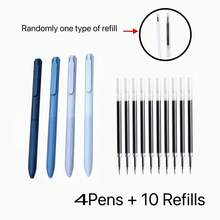 14-Piece Neutral Pen Set, Includes 4 Gradient Blue Pen Barrels + 10 0.5mm Black Quick-Dry Refills. Bullet-Tip Pen Nib With Smooth Ink Flow, Quick-Dry Without Smudging, No Bleeding Through Paper; Ergonomic Grip Comfortable And Fatigue-Free. Suitable For Classroom Notes, Learning Markings, Daily Records, Office Writing And Other Scenarios, Practical And Stylish, An Excellent Stationery Choice For Students And Office Workers. - 4 Pens + 10 0.5mm Black Pen Refills - View 4
