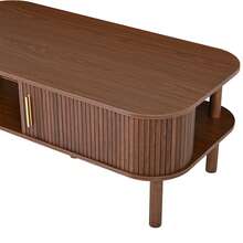 Coffee Table 110 * 55 * 45 Cm Made Of MDF, Living Room Table With Roll-Up Door, Open Compartments For Storage, Load Capacity Up To 60 Kg, Scandinavian Coffee Table, Side Table For Sofa, Coffee Table, Walnut Color. - 胡桃木色 - 查看 8