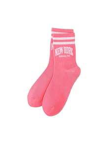 Sporty Striped Letter Print Jacquard Mid-Calf Socks - White - View 7
