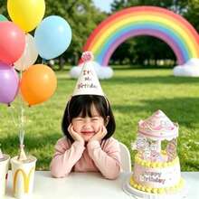 Pom Pom Birthday Hat, Cute Photo Prop Party Hat For Birthday, Shower, Anniversary & Party Decorations ﻿ - View 3