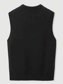 Men's Casual Classic V-Neck Knit Sweater Vest, Suitable For All Seasons - Black - View 10