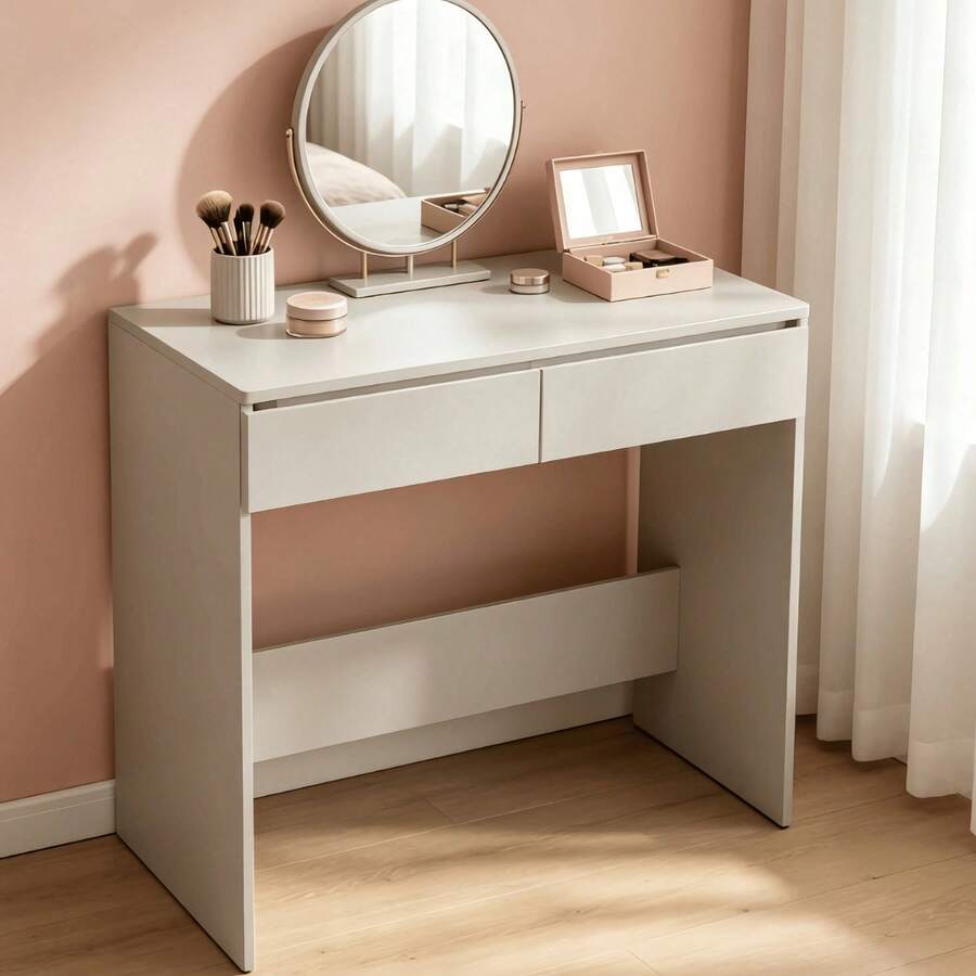 1 Piece Modern Slim Space-Saving Accent Table, 81cm Length Narrow 50cm Depth Two Concealed Storage Drawers, Multi-Scene Hallway Console, Makeup Table, Mini Computer Desk, Apartment Side Cabinet, Cosmetic Organizer Table - Multicolor - View 1