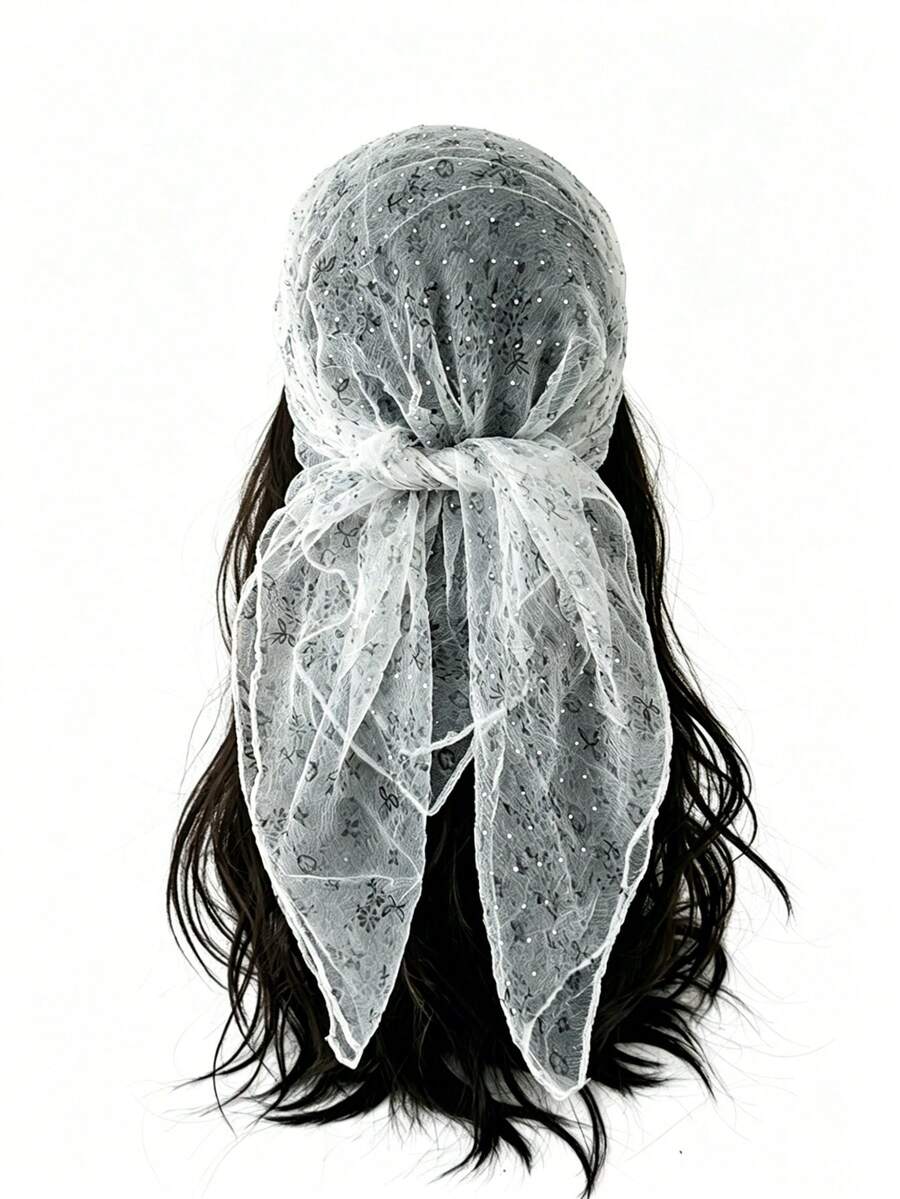 1pc New Rhinestone Headscarf Women's Elegant Headwrap Lightweight Breathable Premium Square Scarf Sun Protection Travel Accessory - Multicolor - View 1