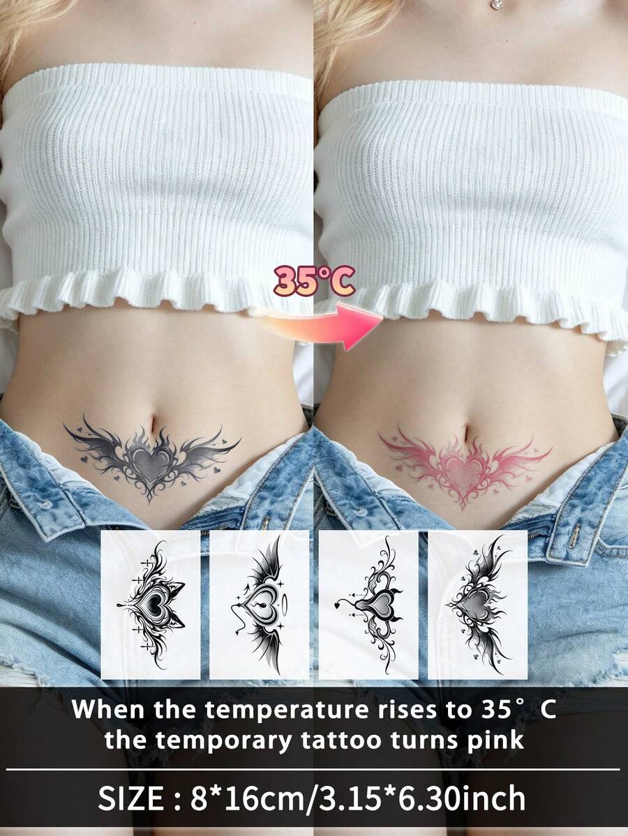 4pcs/Set Temporary Tattoo Stickers, Sexy Couple Game Style, Waterproof And Sweat-Proof, Disposable, Suitable For Women And Men, Face, Arm, Waist, Chest, Leg, Abdomen, Neck, Hand, Finger, Back, Party, Stage Performance, Modern Body Art - Multicolor - View 1