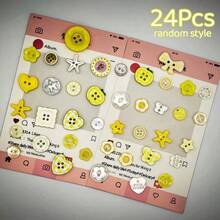 12/24/36/48/60/72/84Pcs Mixed Yellow & White Resin Buttons, Random Pattern & Color Heart, Flower, Apple Series Small Buttons, Plastic DIY Craft Buttons Suitable For Sewing, Knitting, Handmade DIY - Multicolor - View 15