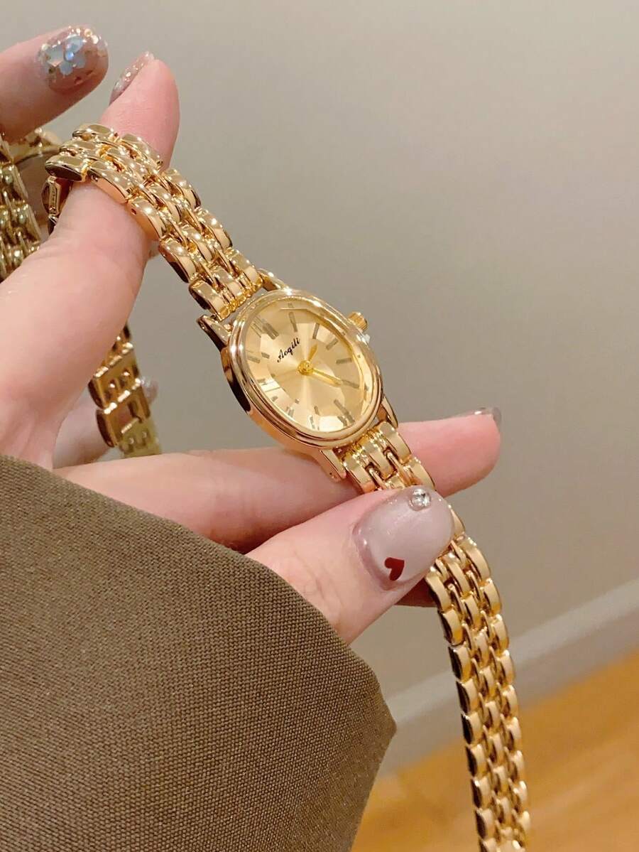 1件女款雙色多邊形石英手錶,優雅精緻,適合日常佩戴、派對、休閒聚會 - 金色 - 查看 1