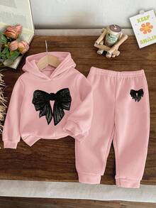 Set Baju Sweatshirt dan Celana Hangat Motif Pita untuk Bayi Perempuan - Berwarna merah muda - View 1