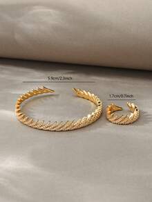 Conjunto de pulseras doradas, cobre texturizado versátil con incrustaciones de circonita, adecuado para uso diario, reuniones, citas, fiestas, regalos - Dorado - Ver 4