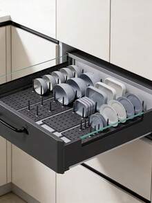 1pc/2pcs Multi-Function Drawer Organizer, Adjustable Divider Tray, Suitable For Kitchen Plates, Bowls, Non-Slip Utensil Storage Rack, Portable Compartment Storage Box - View 3