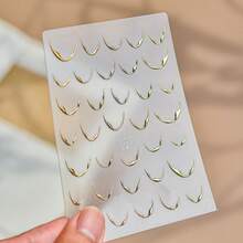 1 Sheet Gold Silver 3D Metallic Curved French Smile Line Nail Stickers, Self-Adhesive Curve Strip Nail Decals For Manicure DIY Decor - 彩色 - 查看 7