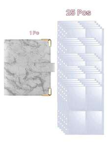 1Set (1Pc Marble Shell+25Pcs Four Grid Inner Pages) Photo Card Binder 6 Ring A5 Notebook Photocard Loose Leaf Photo Album Storage Book Card Collection Album Used For Organizing Transaction Cards,Mini Photo Storage Album,Perfect Gift For Friends - Multicolor - View 18